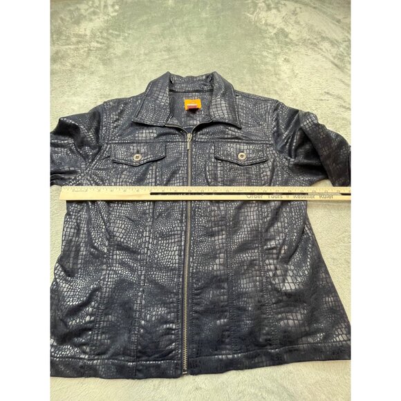 Ruby Rd. Womens Size 12 Black Faux Leather Jacket Croc Print Zip-Up Animal Print - Picture 4 of 9